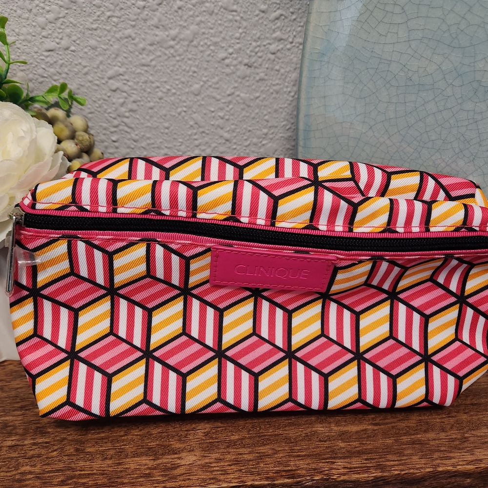Clinique Pink and Yellow Geometric Bag